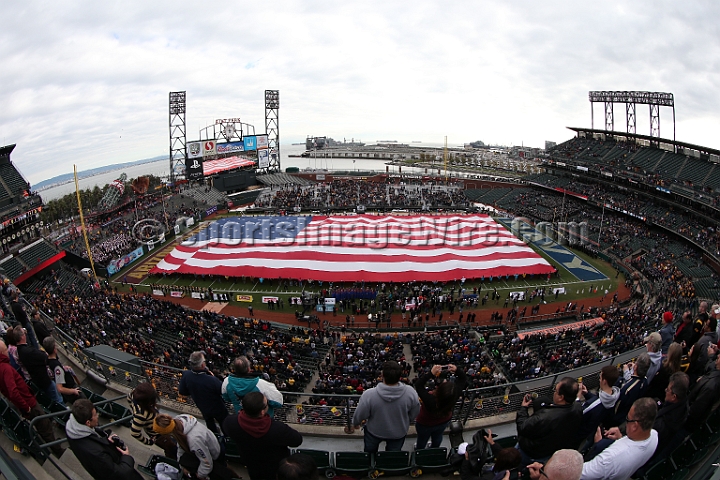 122912 Kraft SA-010.JPG - Dec 29, 2012; San Francisco, CA, USA; The national anthem before the 2012 Kraft Fighting Hunger Bowl at AT&T Park.